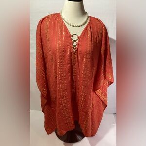 Michael Kors Woman’s Top Summer Tunic 
Size L/XL Orange w Gold Tone Accent